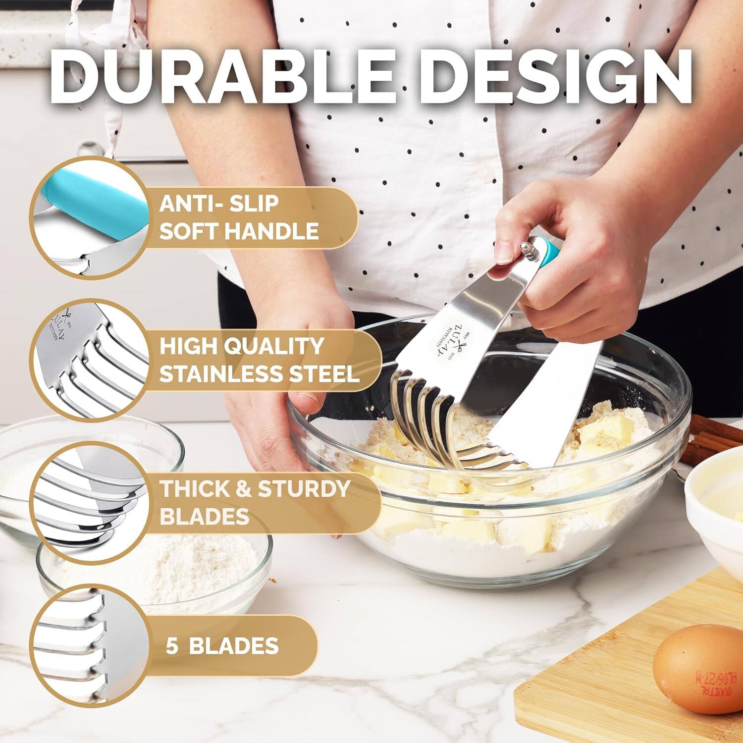 DURABLE DESIGN  
ANTI-SLIP SOFT HANDLE  
HIGH QUALITY STAINLESS STEEL  
THICK & STURDY BLADES  
5 BLADES