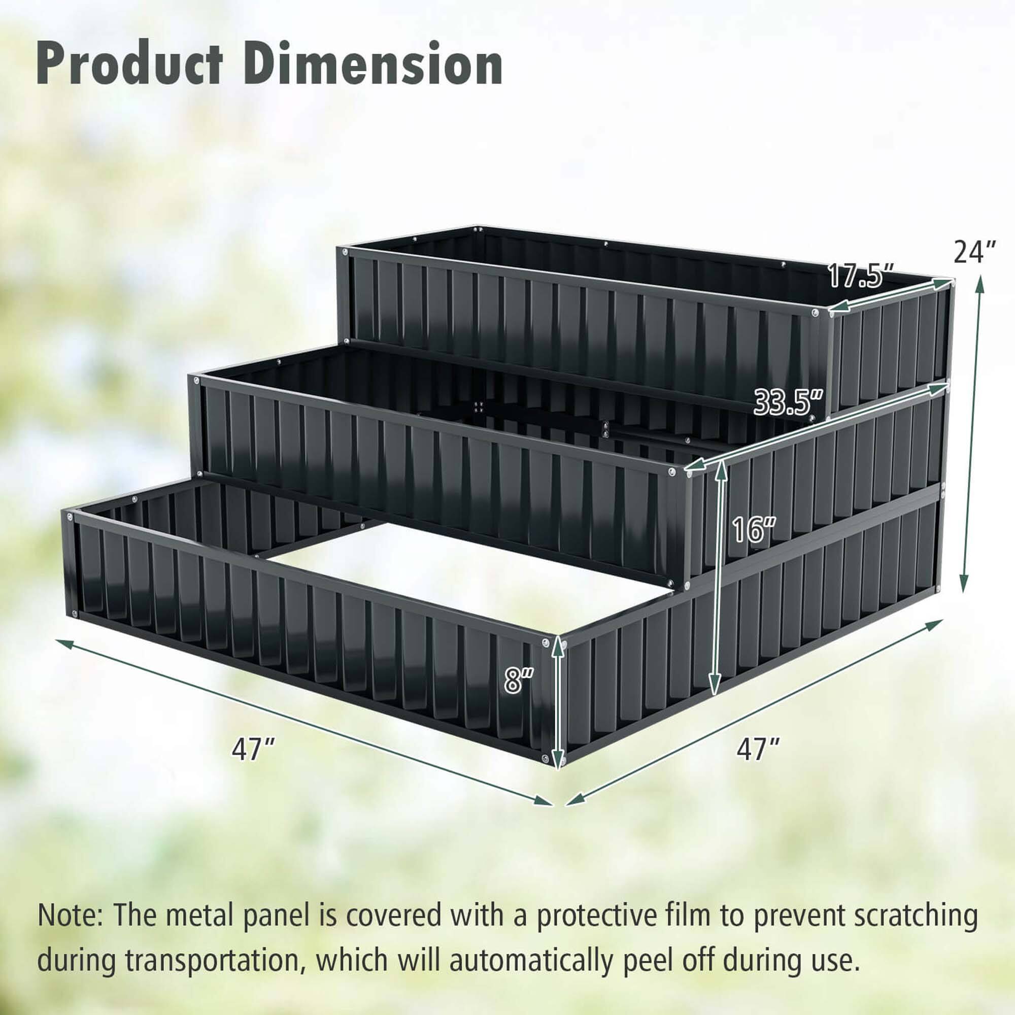 Product Dimension: 17.5" x 24" x 33.5" x 16" x 47" x 47". Note: The metal panel is covered with a protective film to prevent scratching during transportation, which will automatically peel off during use.
