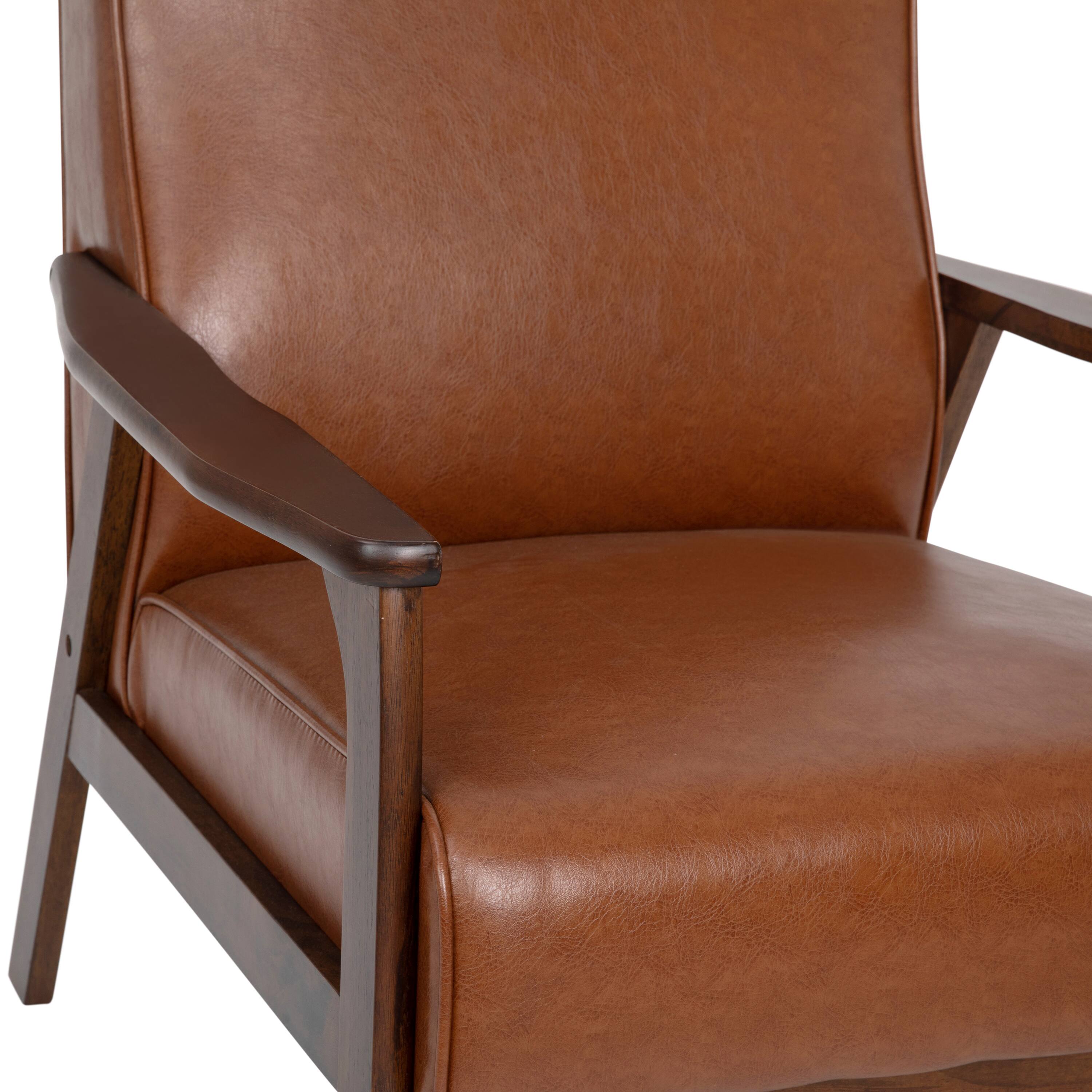 Alt View 10. Emma + Oliver - Langmore Upholstered Mid-Century Modern Arm Chair with Wood Frame - Cognac Faux Leather.