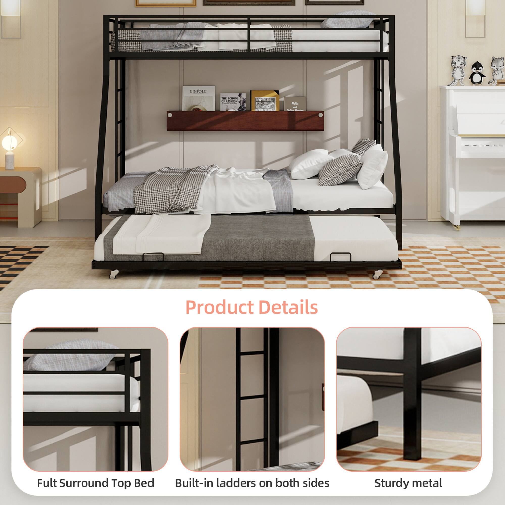 KIFO - n- - CMM - addaa d TM -- L

Product Details

Fult Surround Top Bed

Built-in ladders on both sides

Sturdy metal