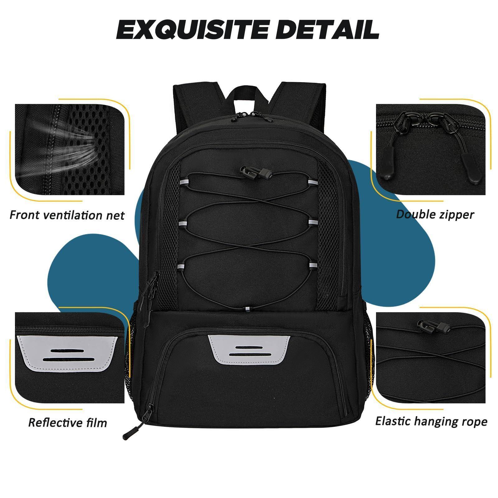 Left. Stamp n Camp - Soccer Bag  Basketball With Ball Compartment & Shoe Large Backpack For Gym,football - black.