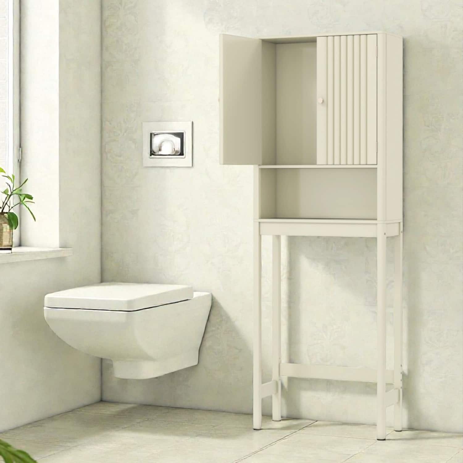Hivvago - Freestanding Bathroom Cabinet with Decorative Fluted Doors for Over-Toilet Storage - Beige