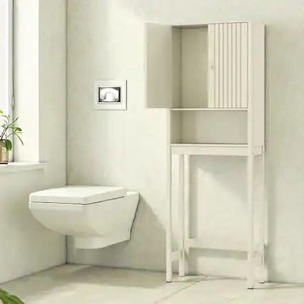 Front. Hivvago - Freestanding Bathroom Cabinet with Decorative Fluted Doors for Over-Toilet Storage - Beige.
