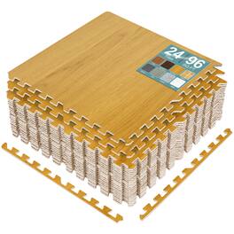 Sorbus - 96 Sq. Ft. Wood Grain Floor Tiles Foam Mat EVA Interlocking Mats Tile 3/8-Inch Thick Flooring Wood Mats w/Borders - Golden Brown