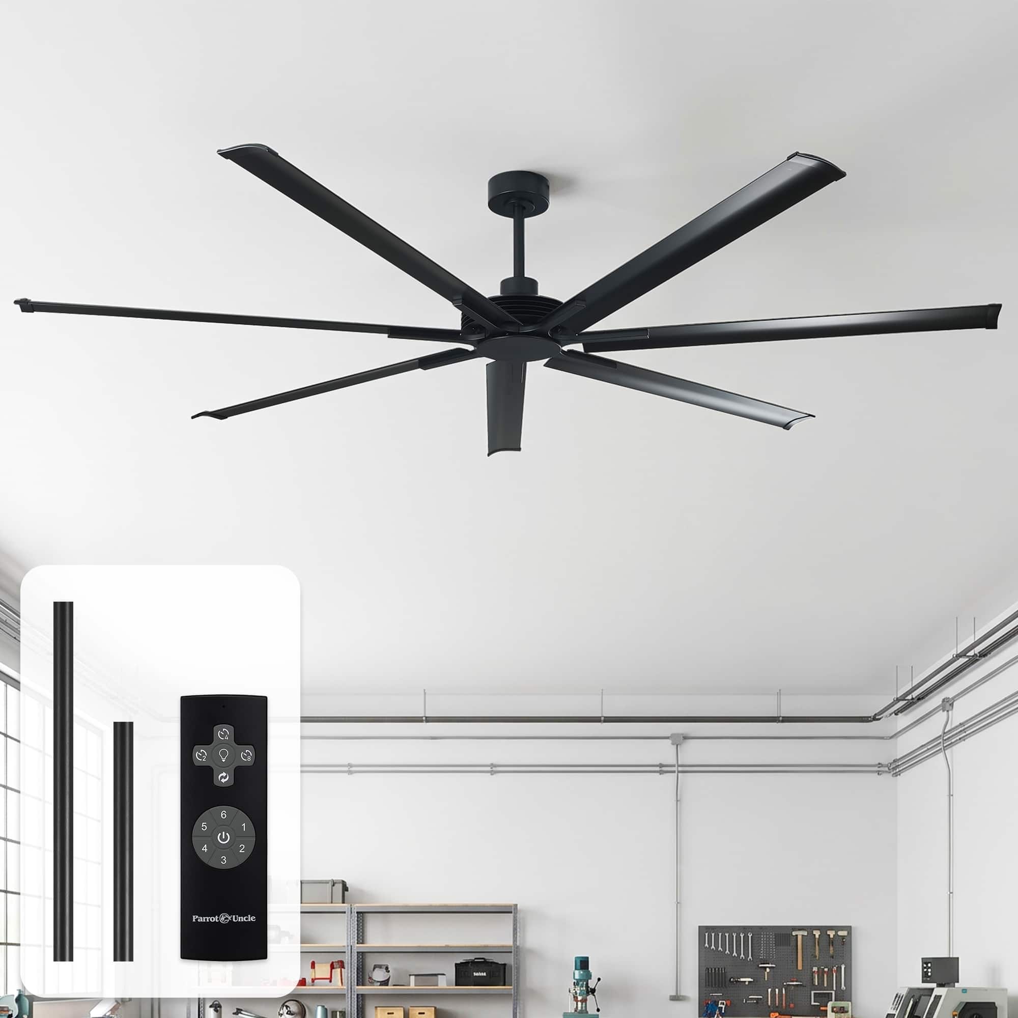 Photos - Fan Parrot Uncle - 84-inch Black Industrial Extra Large Commercial HVLS Ceiling without Light, 7 Aluminum Blades and Remote