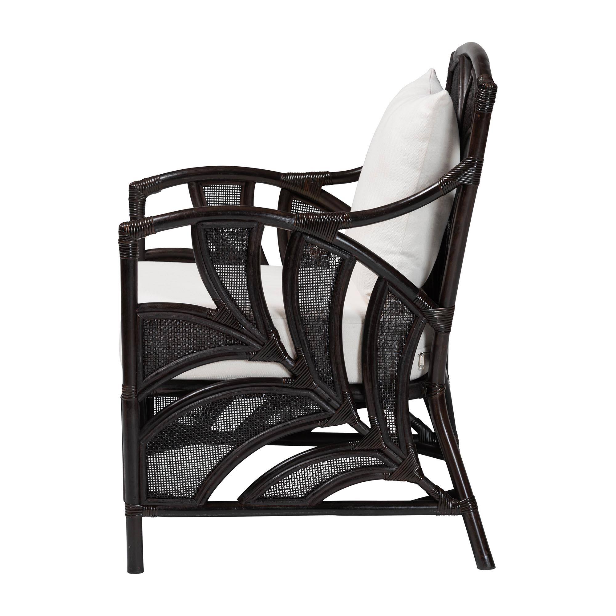 Left. bali & pari - Paden Natural Rattan Armchair - Handwoven Wicker Accent Chair with Banana Leaf Frame for Living Room or Sun Room - Espresso.