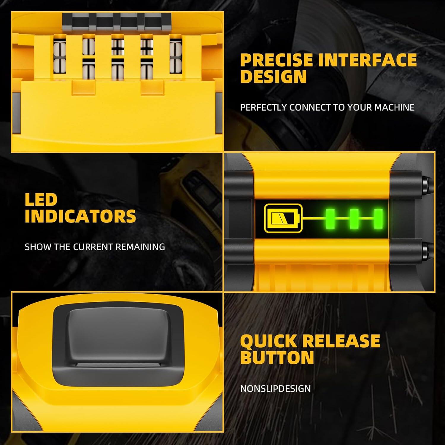PRECISE INTERFACE DESIGN  
PERFECTLY CONNECT TO YOUR MACHINE  

LED INDICATORS  
SHOW THE CURRENT REMAINING  

QUICK RELEASE BUTTON  
NONSLIP DESIGN