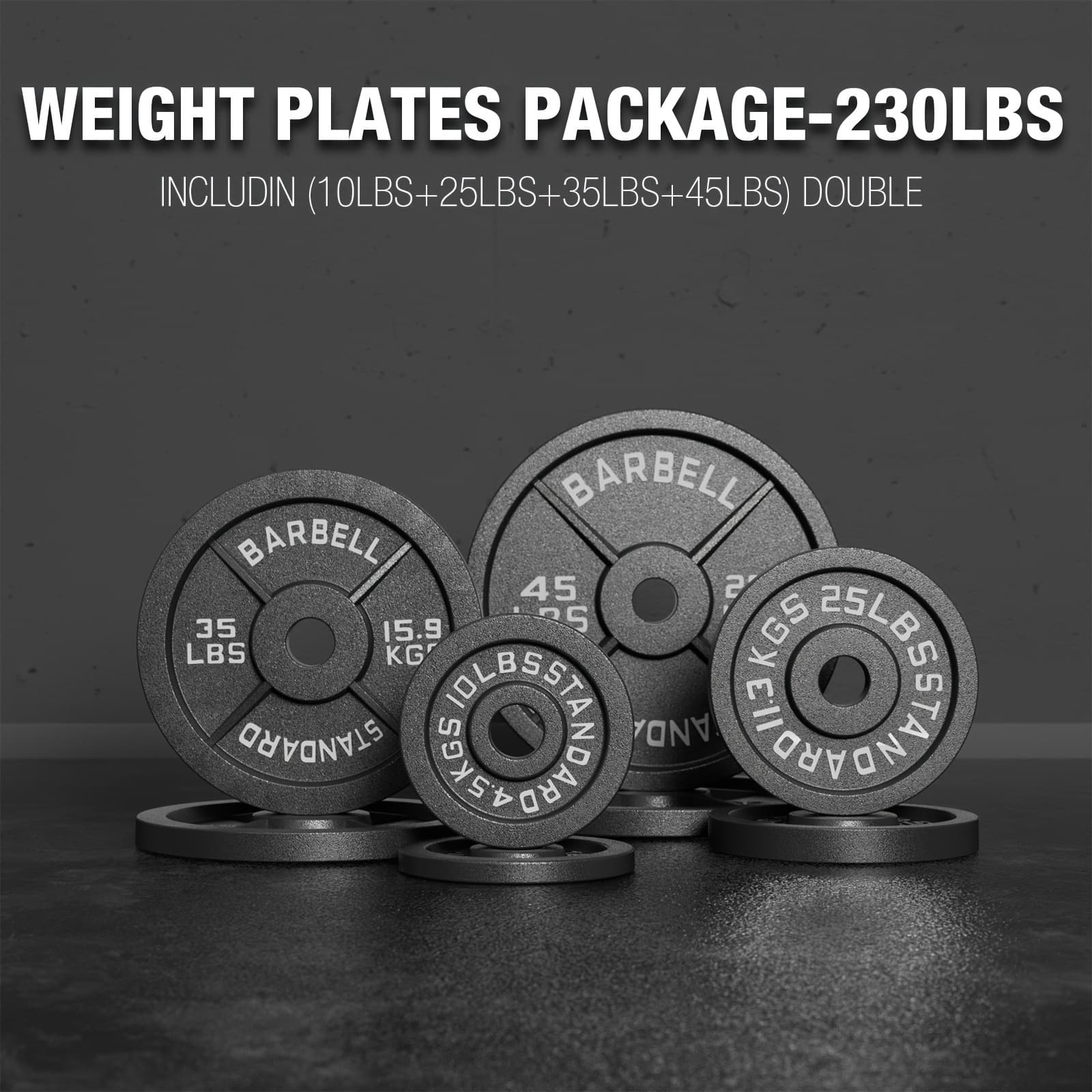 Mikolo - Weight Plates 2 Inch, 230LBS Iron Plates with Enhanced Grip, Weight Plates for Strength Training and Weight Lifting - Black