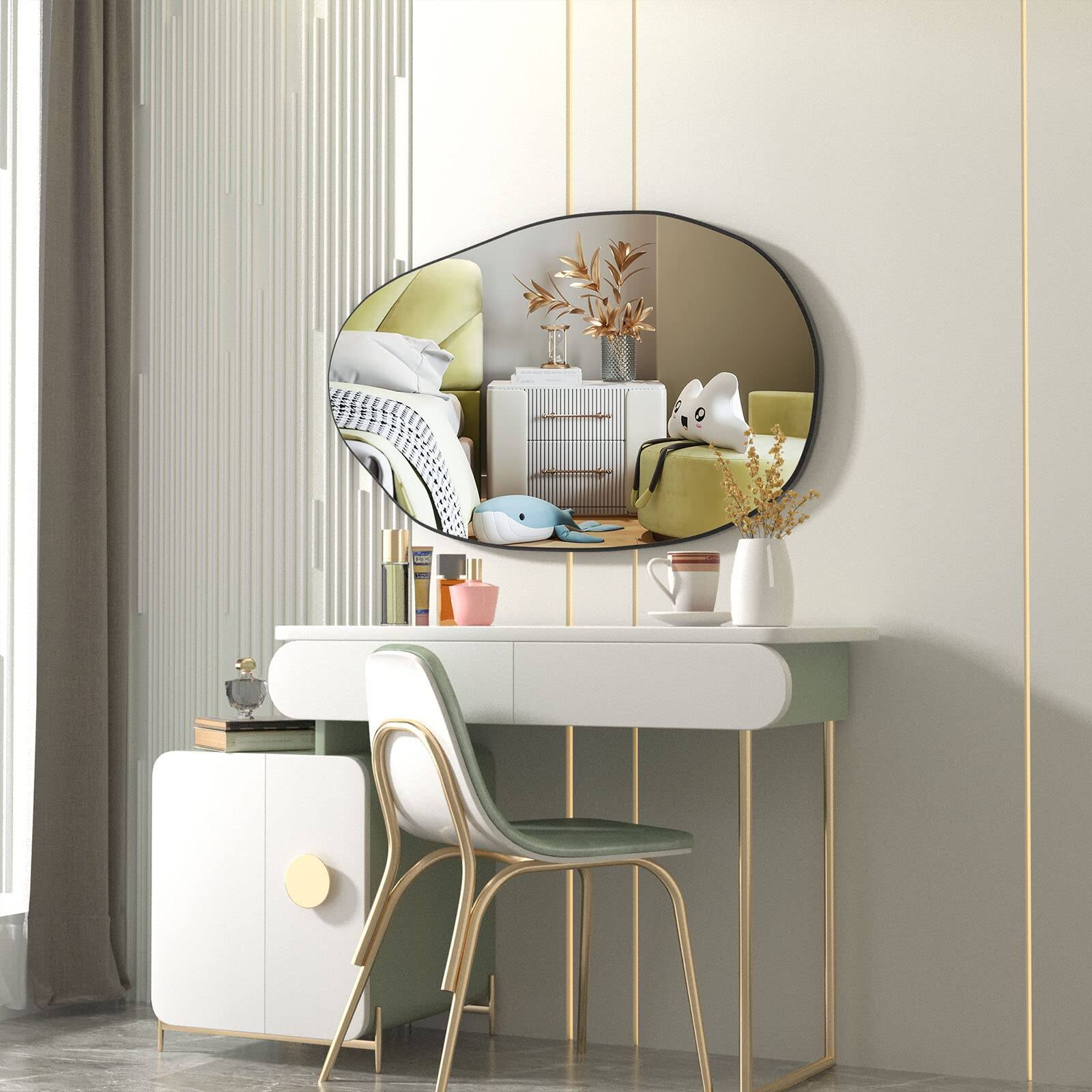 Back. TECH SAFARI - Irregular Asymmetrical Mirror Wall Mounted Vanity Shaped Dressing Decorative For Living Room Bathroom Bedro - Default.