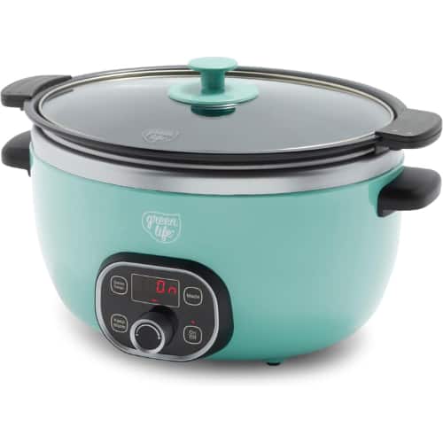 GreenLife - C8QT Slow Cooker, PFAS-Free Ceramic Nonstick Removable Bowl, Programmable, Keep Warm - Turquoise