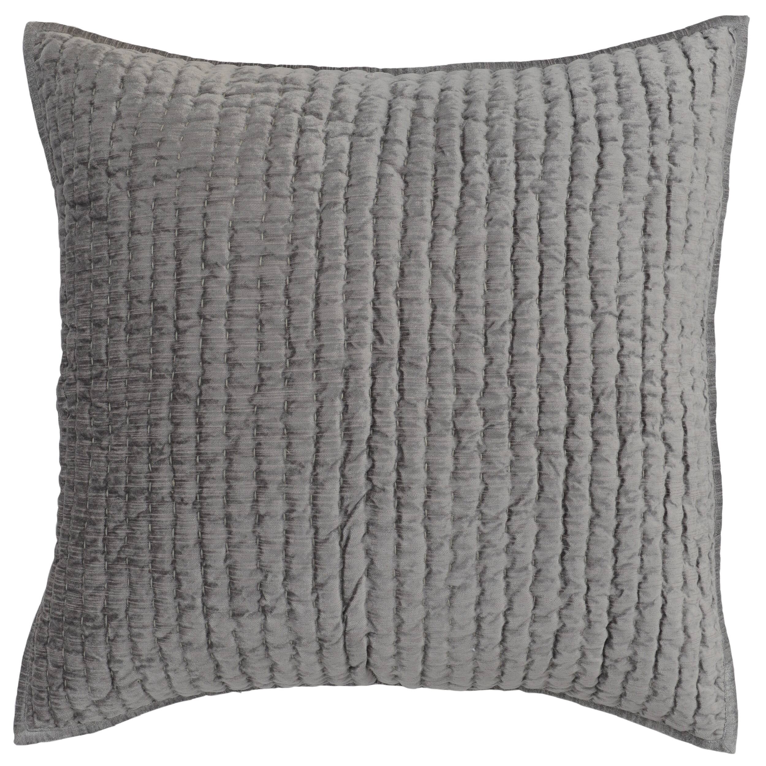 Front. Manhattan Lane - Lipa 26 Inch Square Handmade Euro Pillow Sham with Rayon Velvet - Gray.