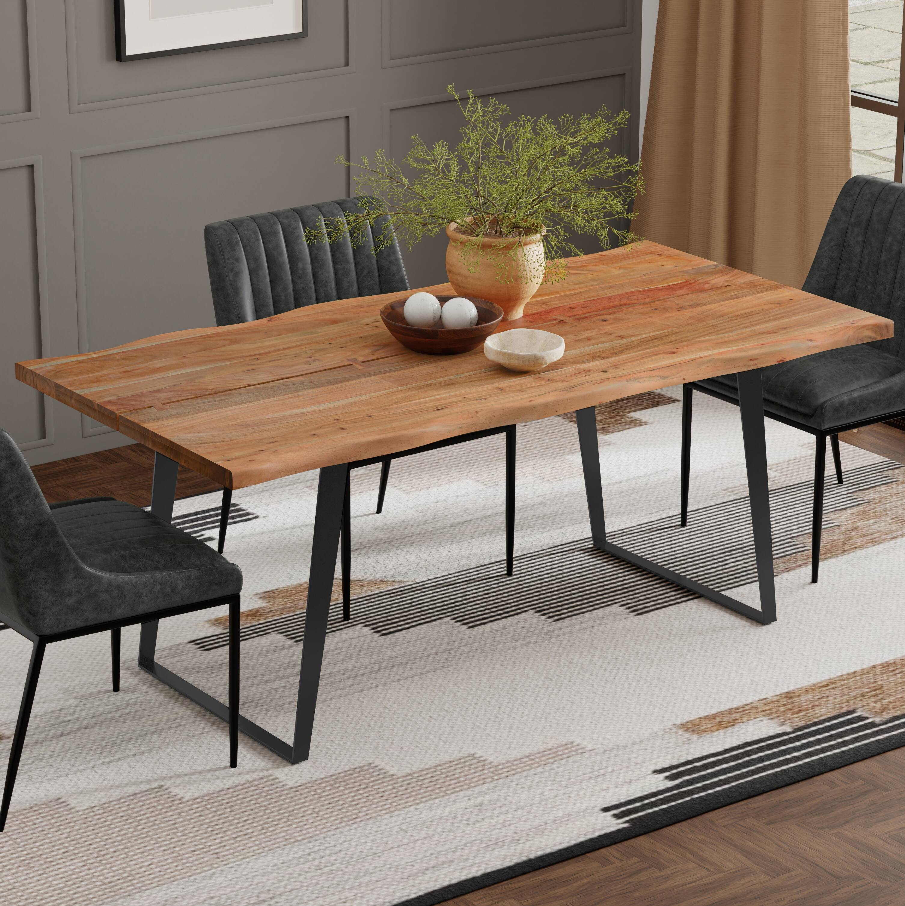 Angle. Simpli Home - Fieldcrest 72 inch x 36 inch Rectangle Modern Industrial Dining Table in Natural - Natural.