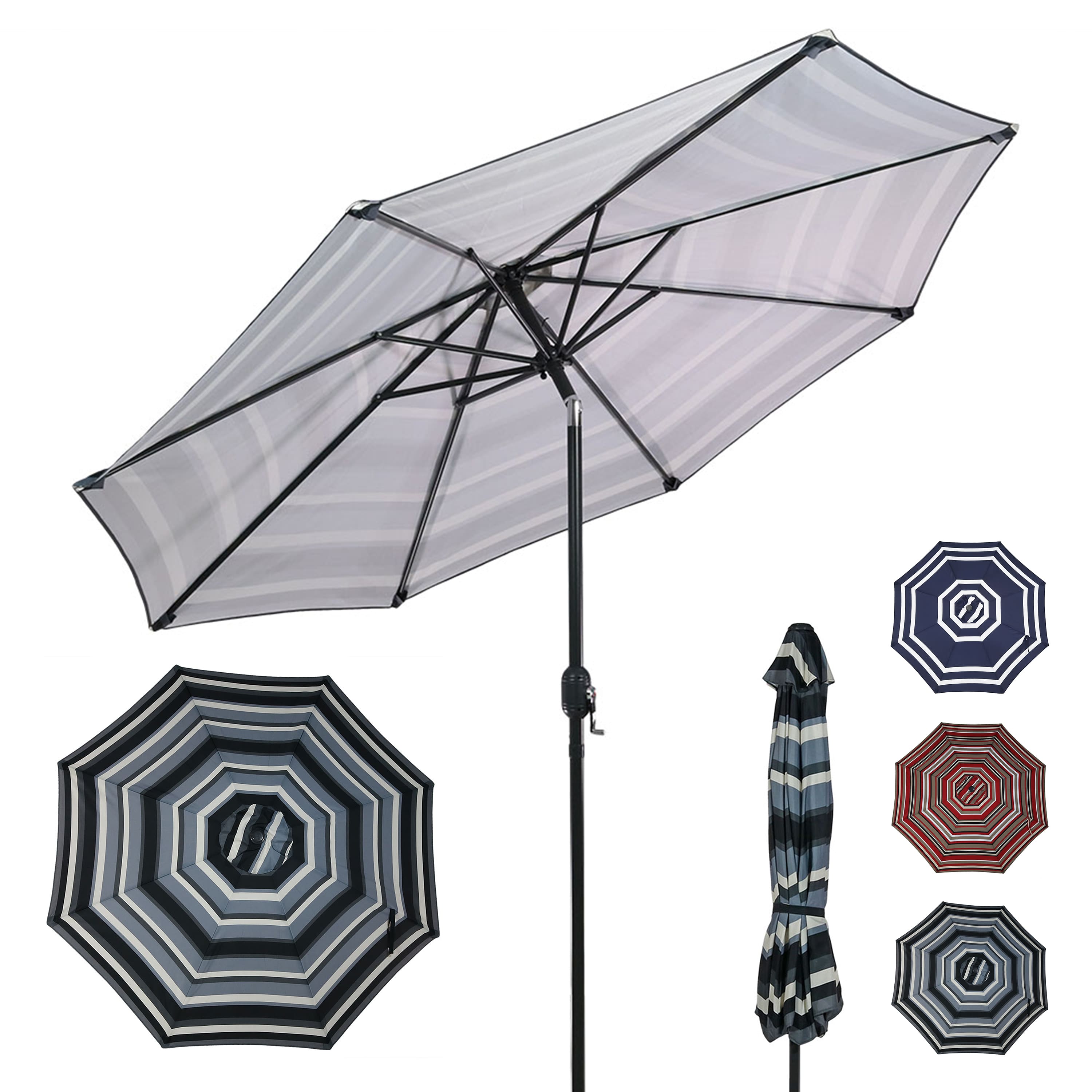 Sunnydaze - 9 ft Aluminum Patio Umbrella with Tilt and Crank - Catalina Beach Stripe