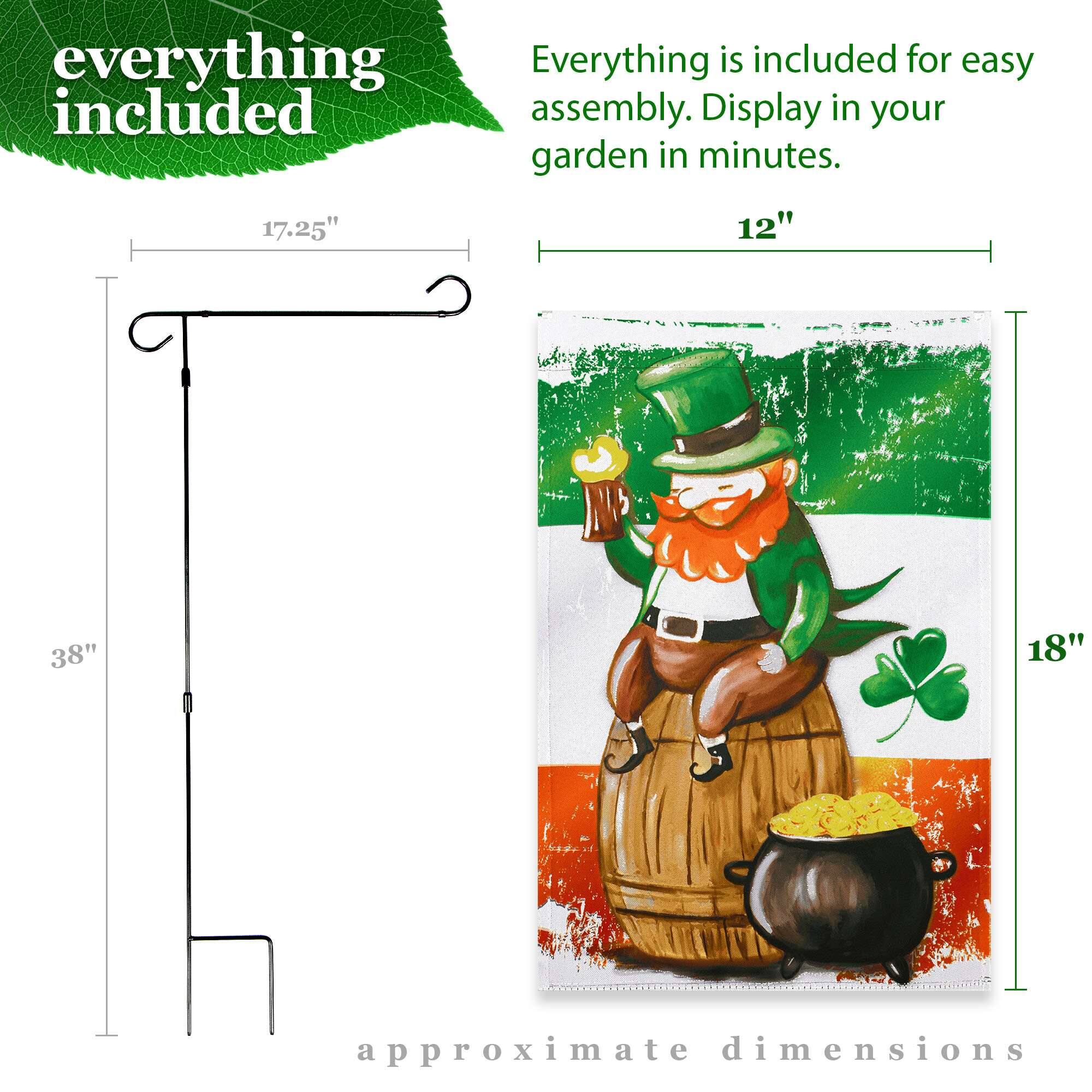 Everything is included for easy assembly. Display in your garden in minutes.

Approximate dimensions:
- 17.25"
- 12"
- 38"
- 18"