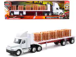 Freightliner Century Class S/T Flatbed Truck White w/Pallet Accessories "Long Haul Trucker" Series 1/32 Model by New Ray