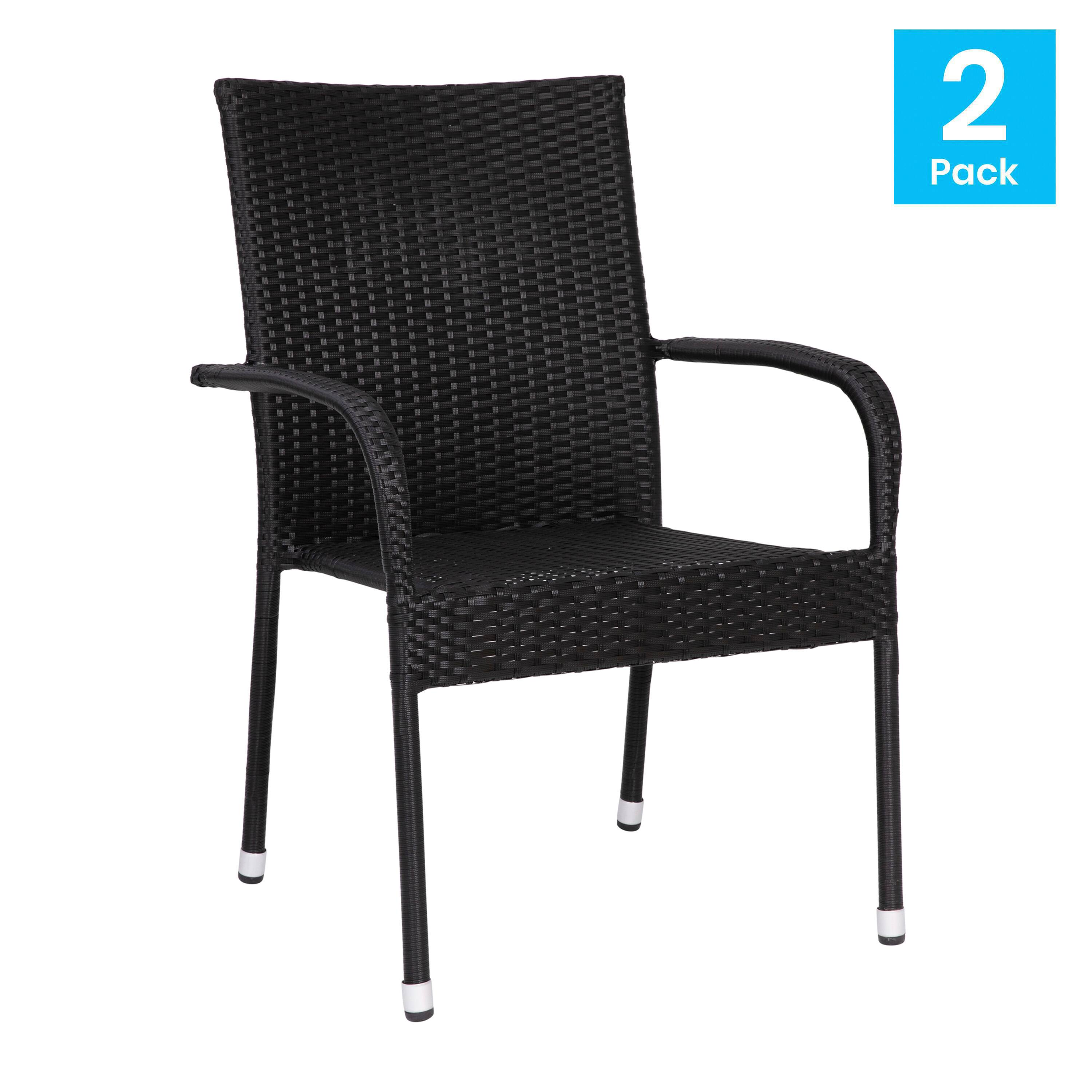 Alt View 1. Emma + Oliver - Sala Stacking All-Weather Wicker Wrapped Powder Coated Steel Patio Club Chairs for Indoor and Outdoor Use - Black.