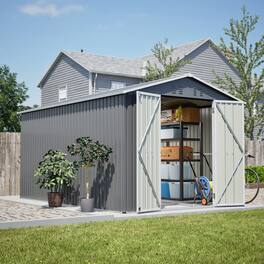 Loheer - 8x12 FT Metal Outdoor Storage Shed Lockable Backyard Garden Tool Storage House Galvanized Steel Grey