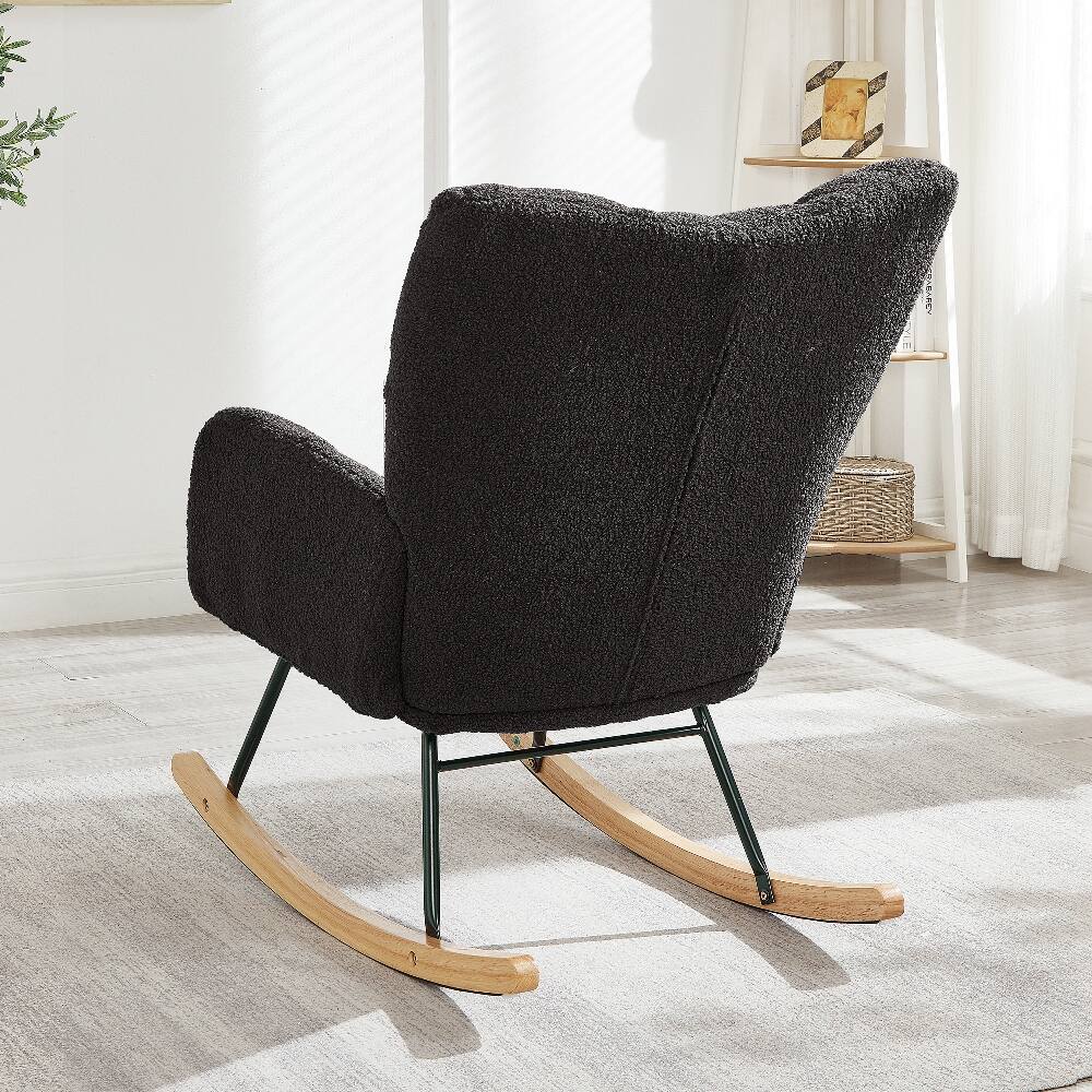 Back. Loheer - Loheer Dark Gray Teddy Fabric Rocking Chair Tufted Upholstered Glider Chair with Metal Frame High Back Accent Chair - Dark Gray.