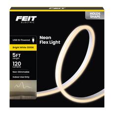 FEIT Electric Neon Flex Light
USB 5V Powered
Bright White 3000K
5FT Length
120 Lumens
Non-Dimmable
Indoor Use Only
Holds Shape