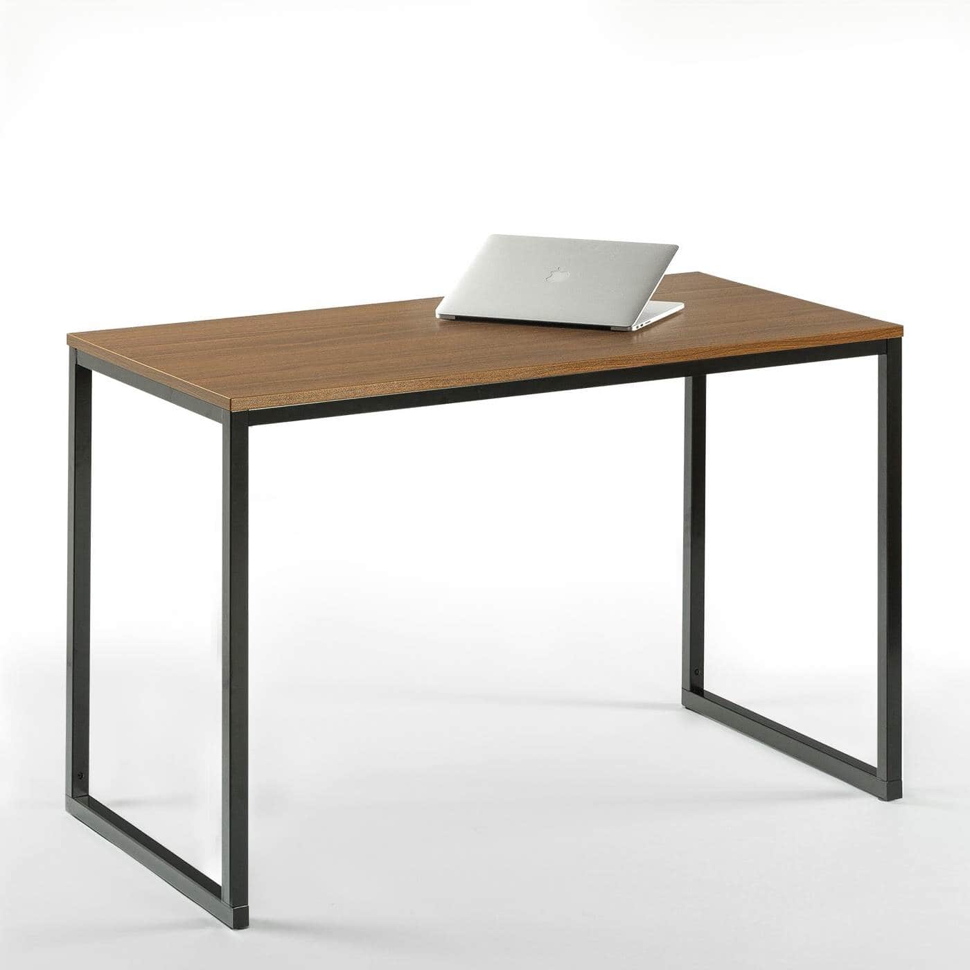Hivvago - Modern Home Office Desk with Black Metal Frame and Wood Top - Brown
