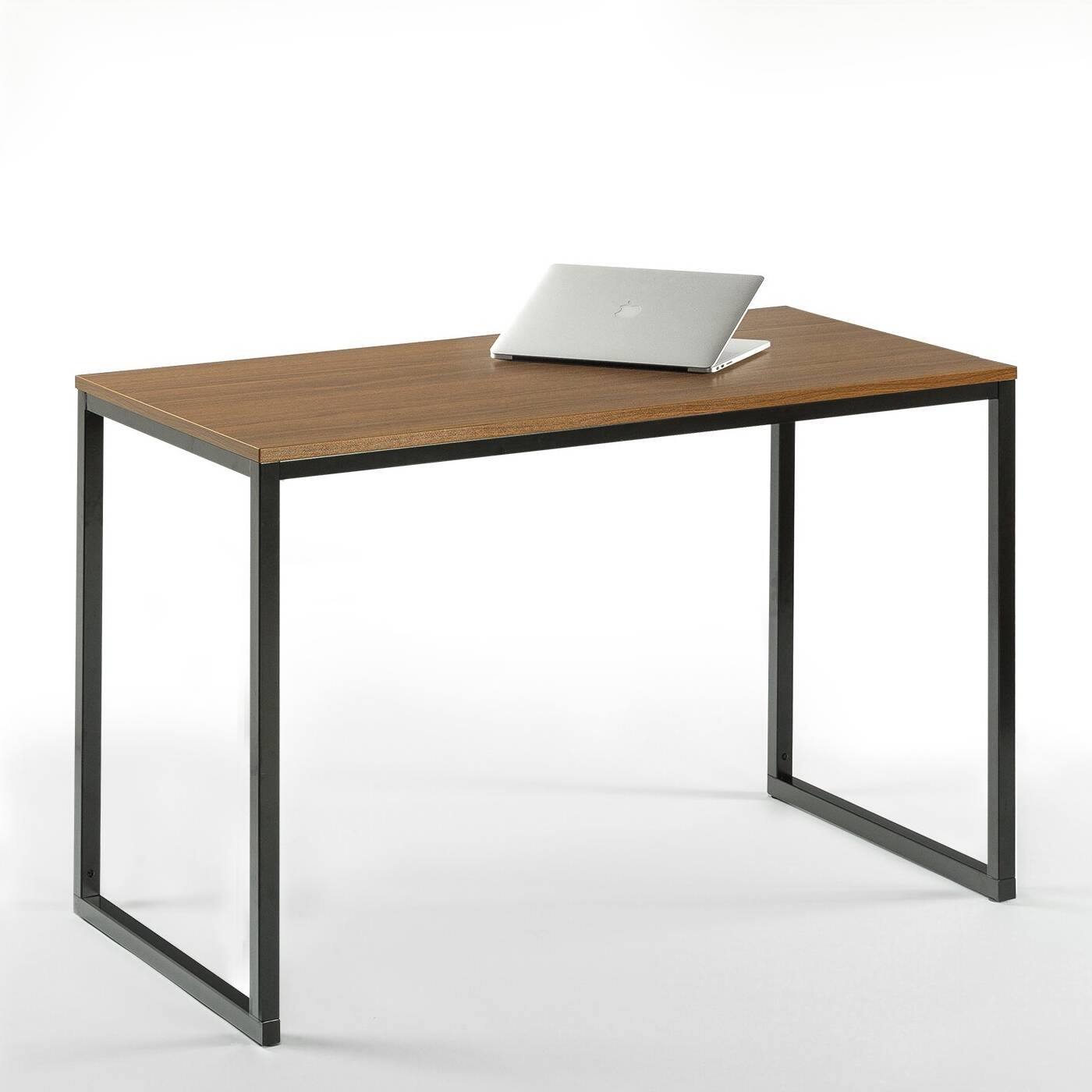 Front. Hivvago - Modern Home Office Desk with Black Metal Frame and Brown Wood Top - Brown.