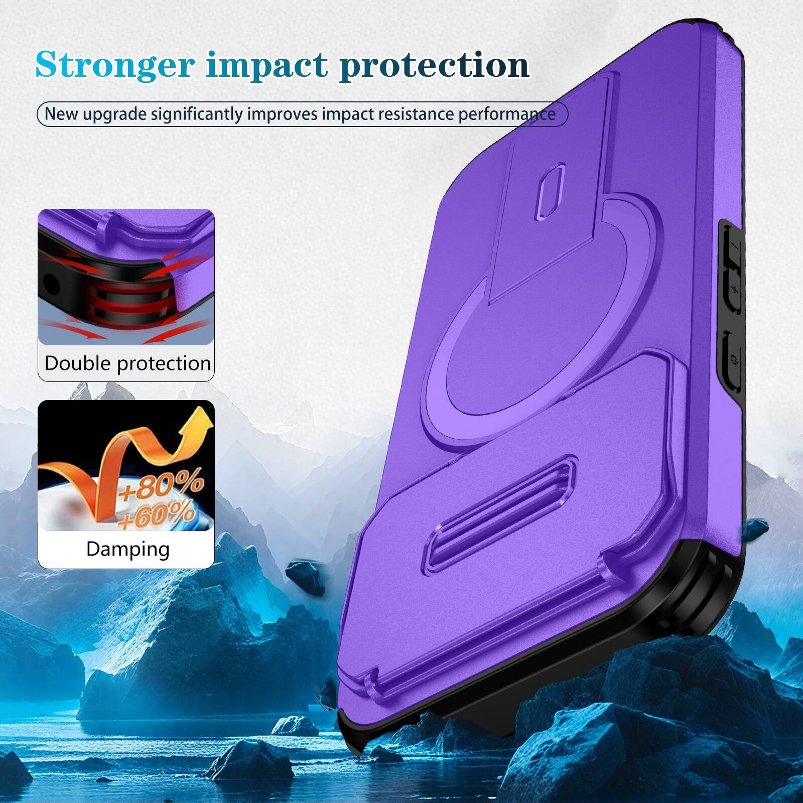 Stronger impact protection  
New upgrade significantly improves impact resistance performance  
Double protection  
+80% +60% Damping