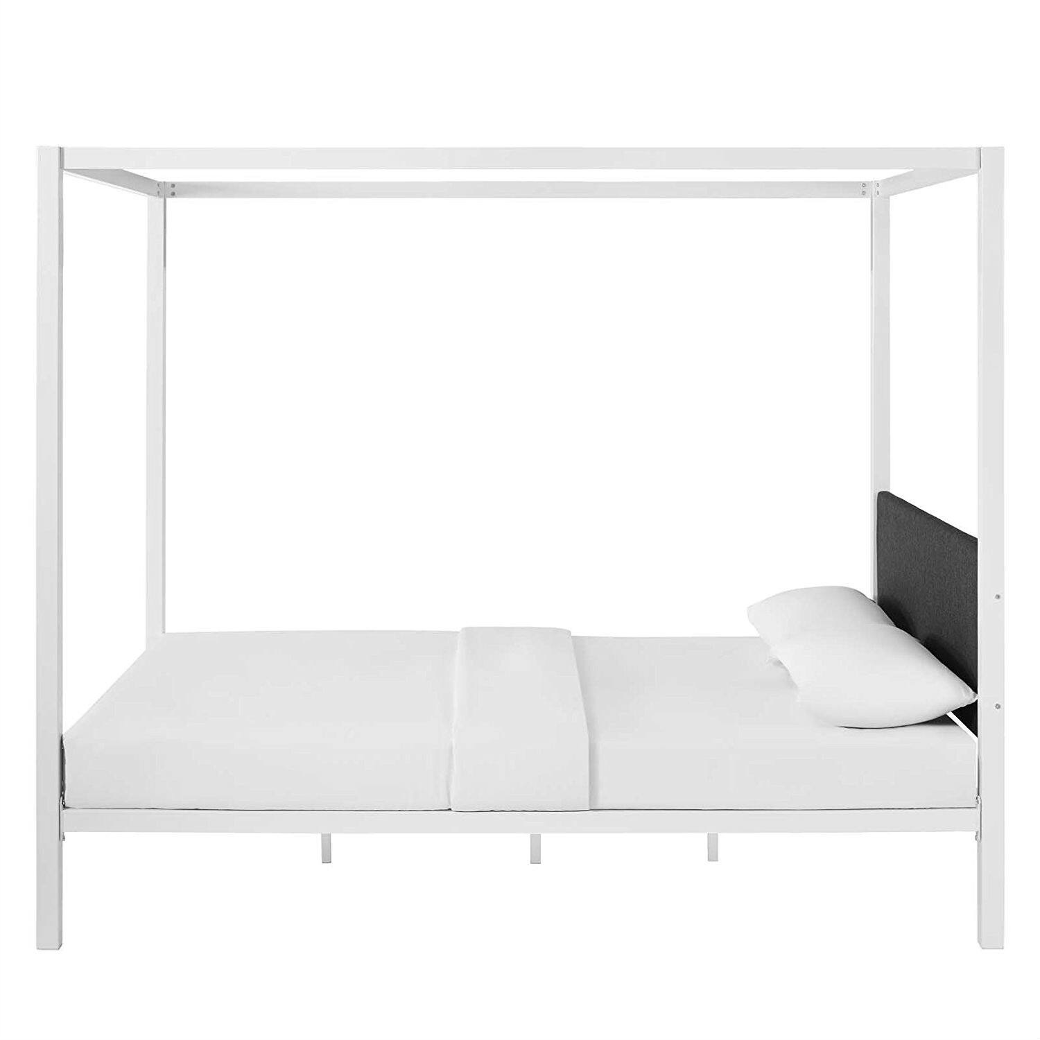 Left. Hivvago - Hivvago Queen size Metal Canopy Bed Frame with Fabric Upholstered Headboard - White.