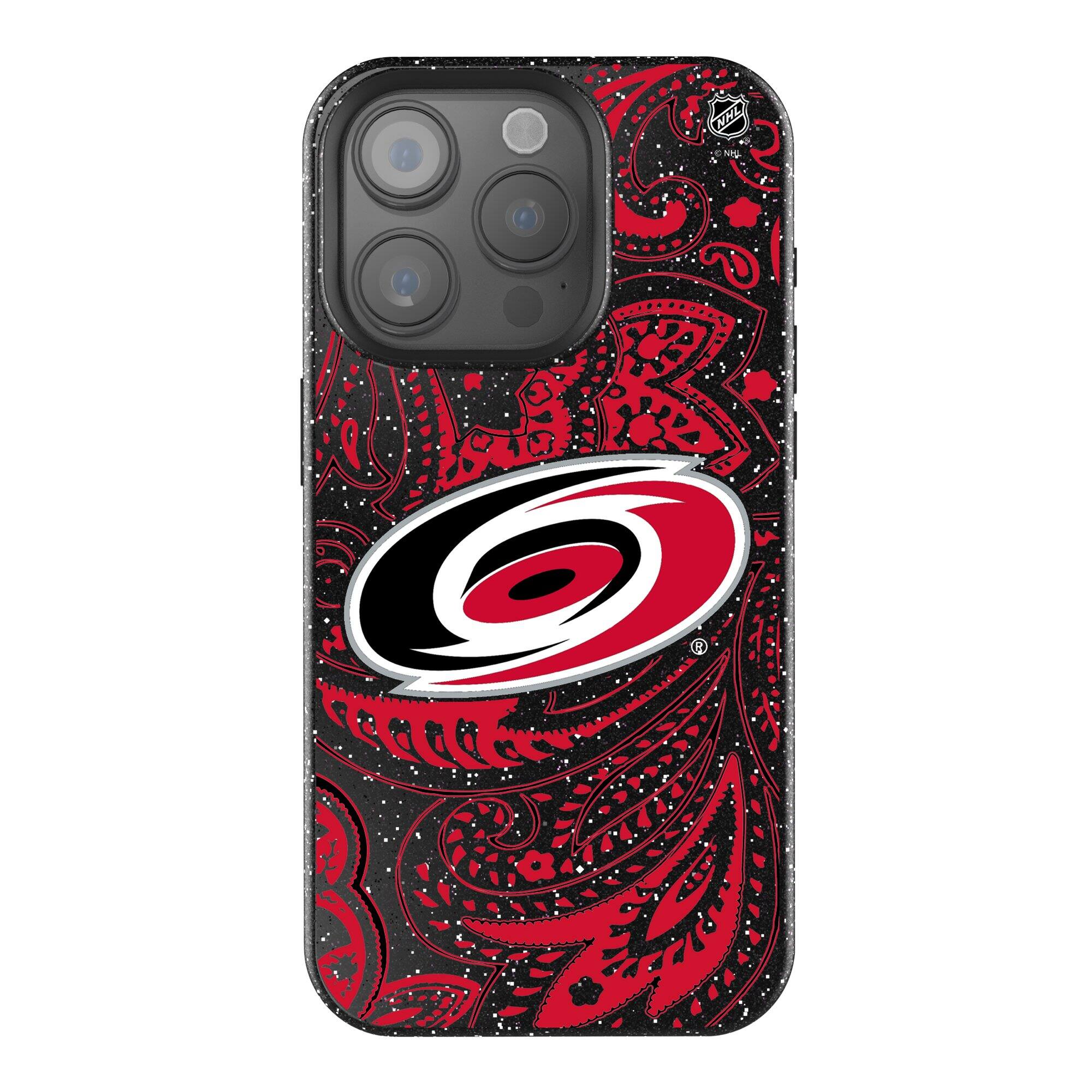 Front. Keyscaper - Black Carolina Hurricanes Paisley Bling iPhone Case - 14 Pro Max - Black.