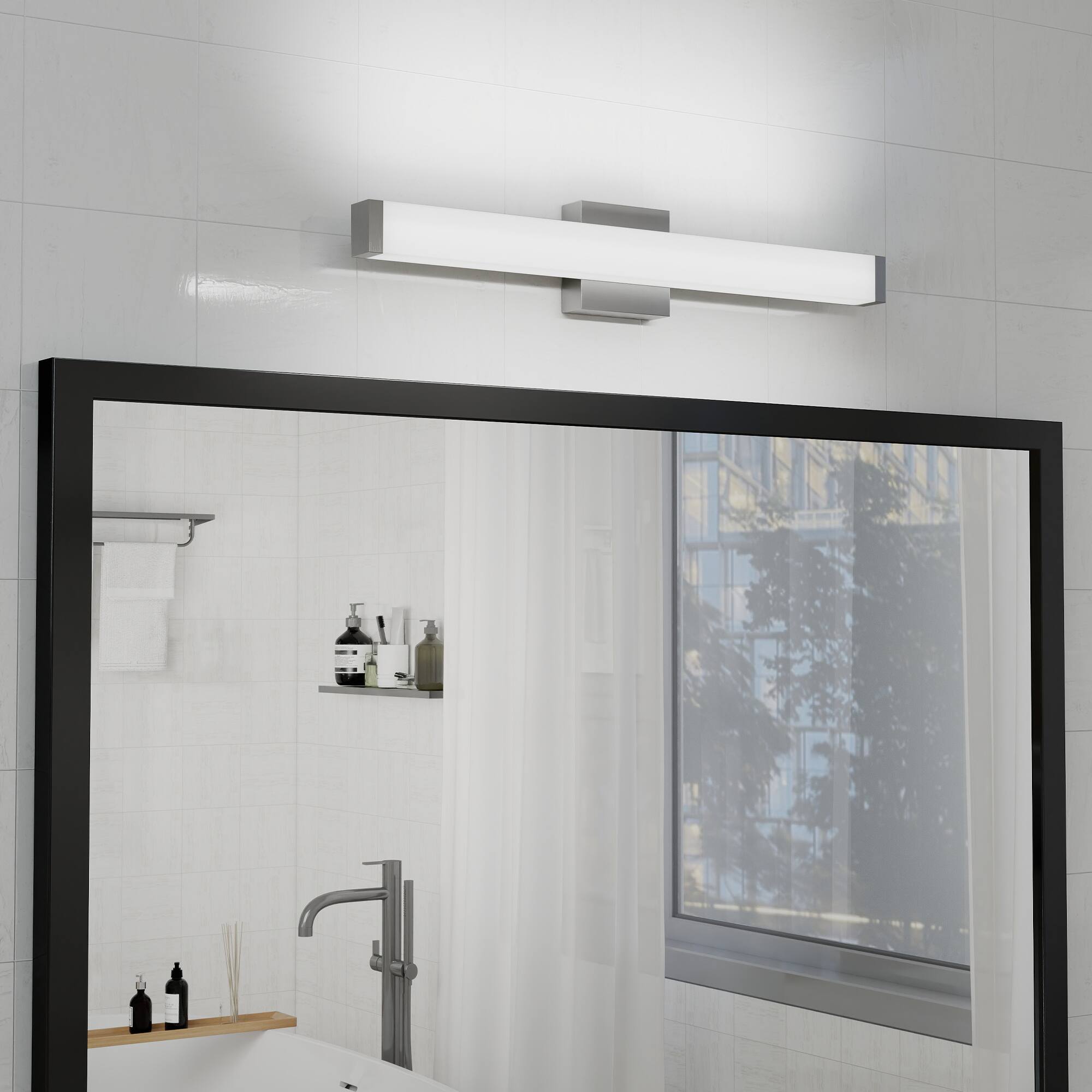 Angle. APRILSOUL - Bathroom Vanity Light Brushed Nickel Square LED 25inch 14W 6000K Cool White Light Wall Bar Lighting Fixtures Over Mirror.