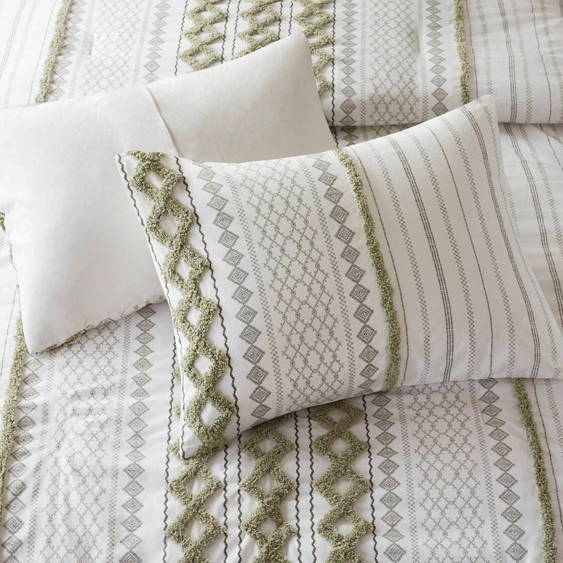 Alt View 2. Gracie Mills - Gracie Mills Modesto Printed Cotton Comforter Set with Chenille - Sage/Ivory.