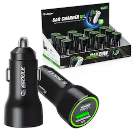 Esoulk - Pack of 12 20W PD & QC Dual Port USB-C Car Charger For iPhone iPad - Black