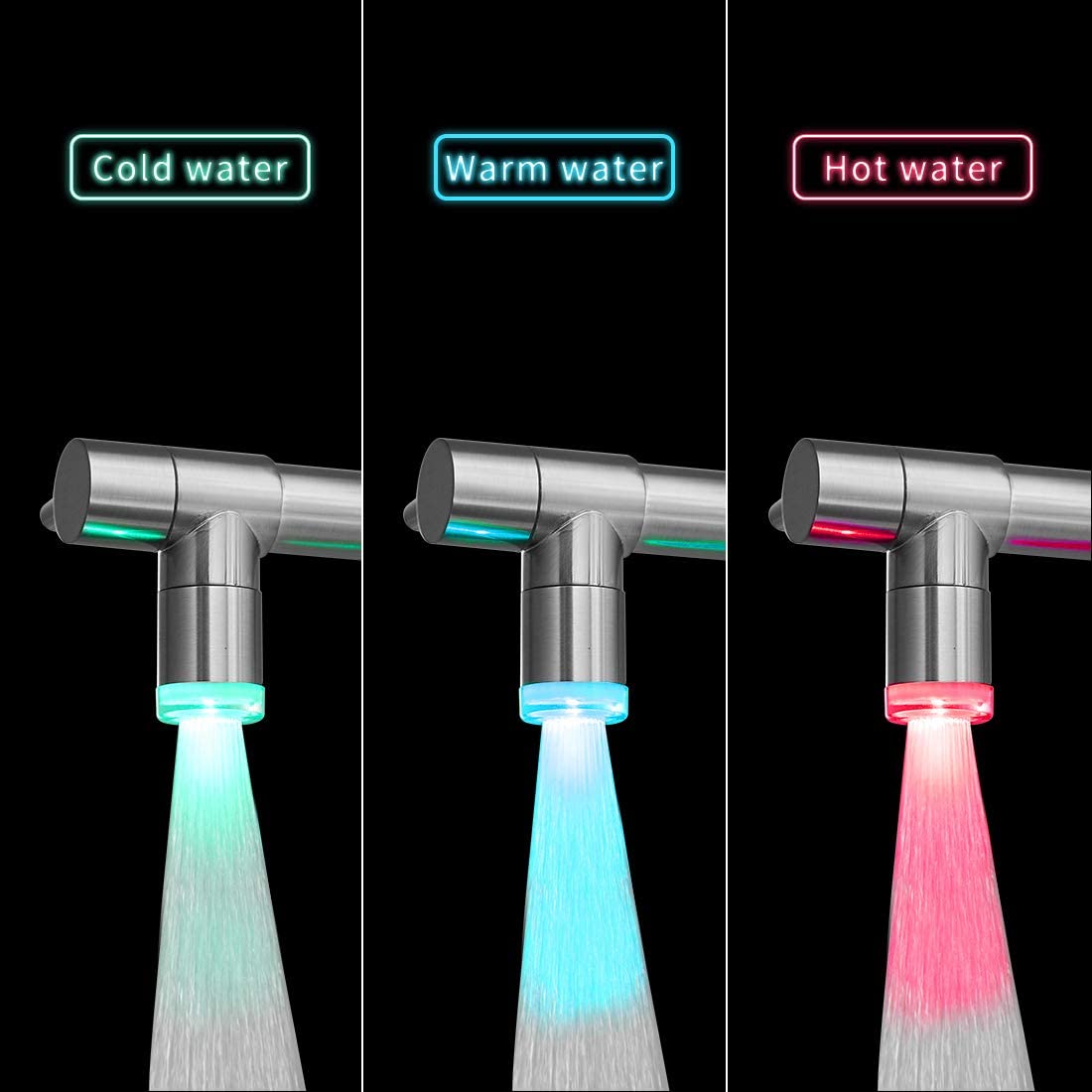 Cold water  
Warm water  
Hot water