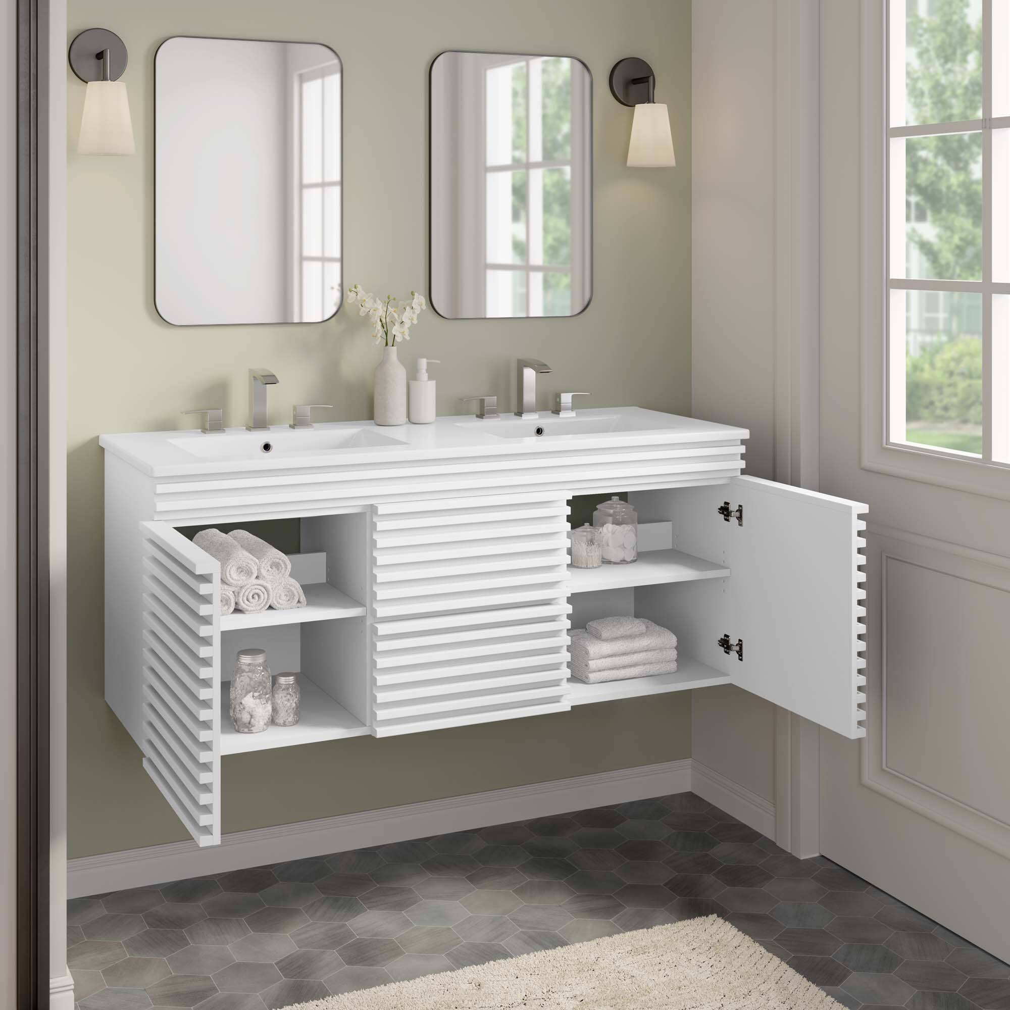 Back. Modway - Render 48" Wall-Mount Bathroom Vanity Basin Included by Modway - White White.