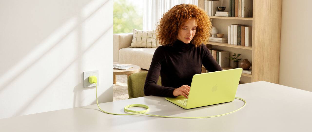 Left. Belkin - BoostCharge USB-C Wall Charger 30W PD 3.1 Power Delivery Foldable Prongs with braided PCR C-C Cable for MacBook NEO - Citrus.