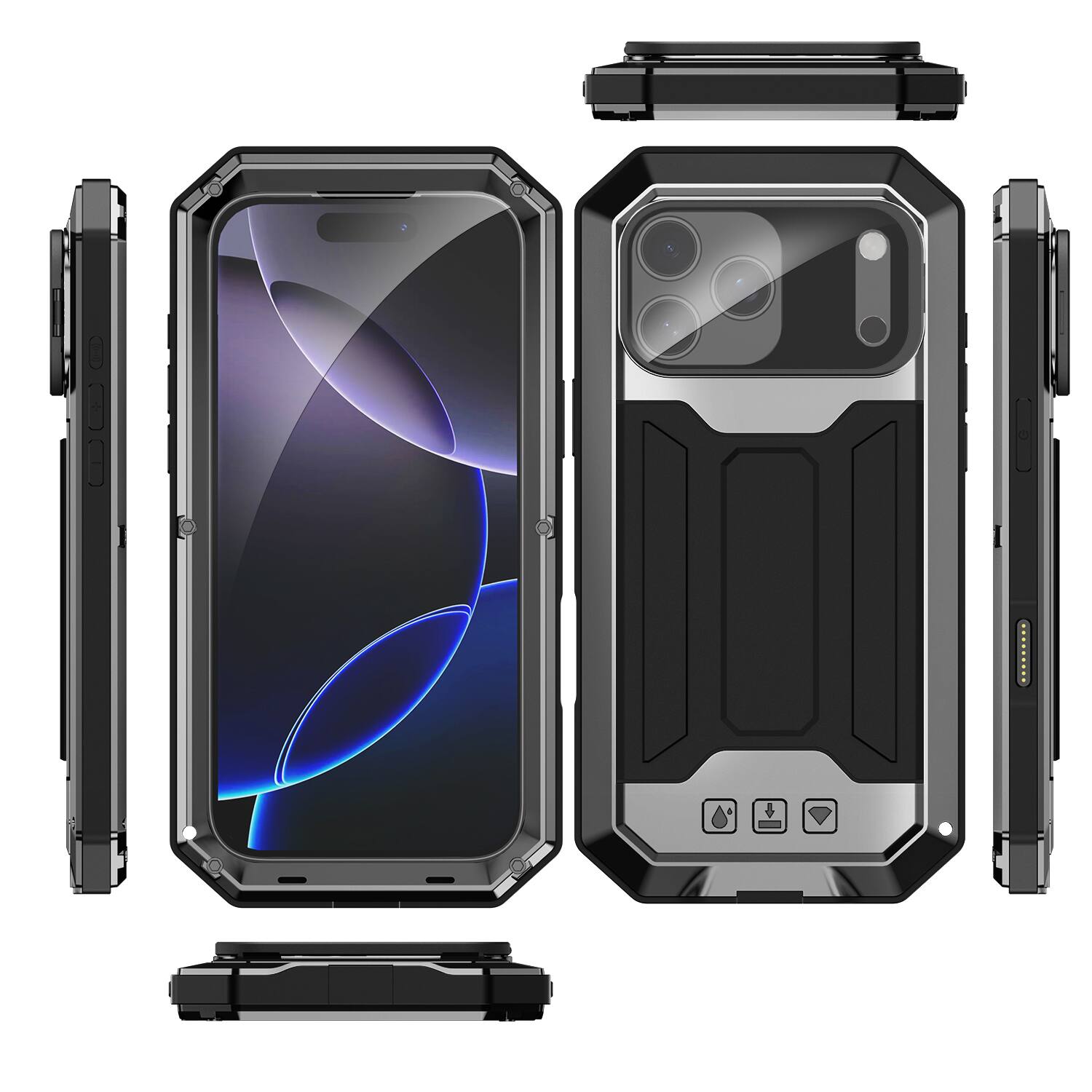 Back. Dteck - Rugged Case for iPhone 17 Pro Max Flip Camera Kickstand Built-in Screen Protector Military Grade Protection Cover - Black.
