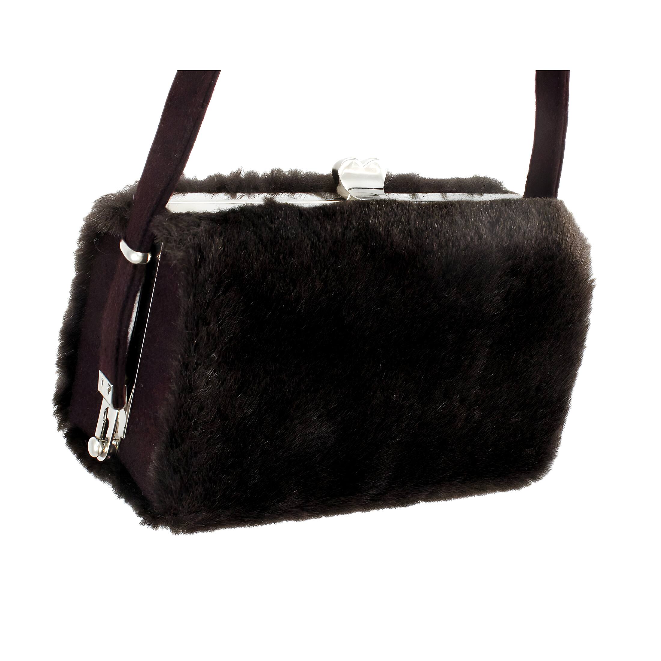Alt View 2. Zeckos - Faux Fur Hard Frame Evening Bag - Brown.