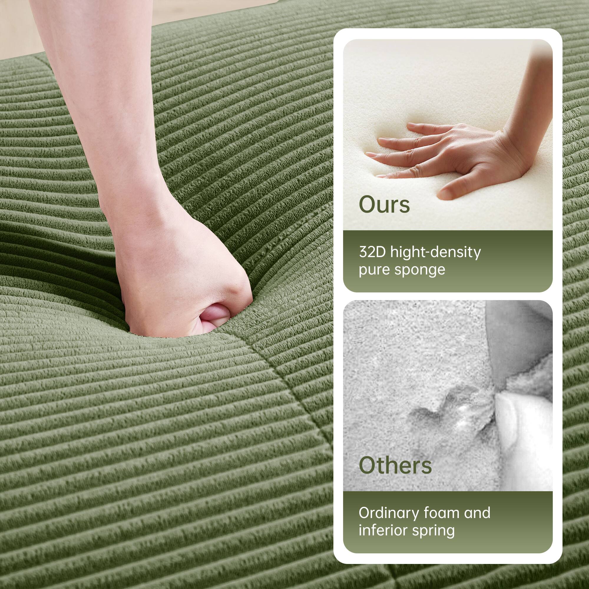 Ours  
32D high-density pure sponge  

Others  
Ordinary foam and inferior spring