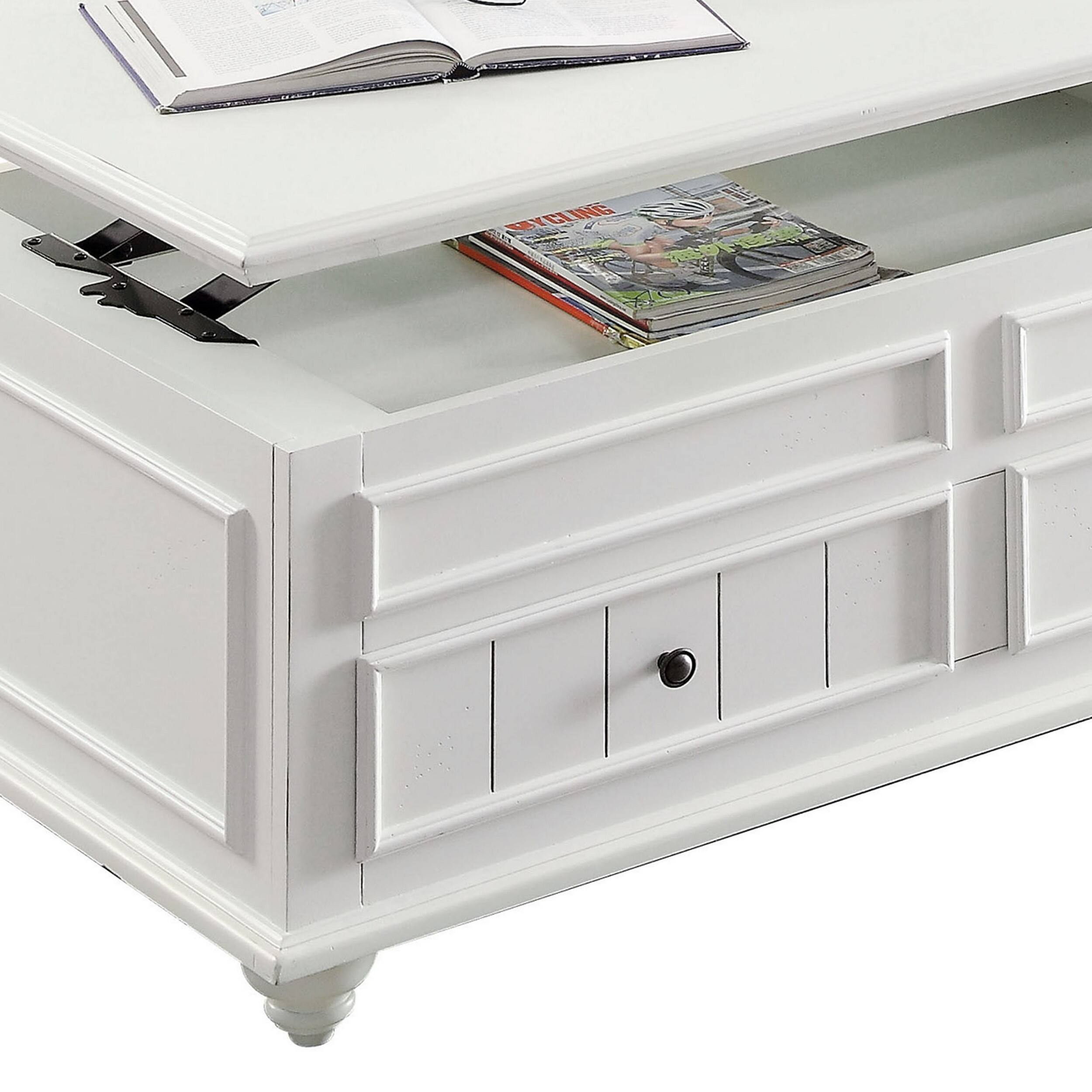 Alt View 3. Manhattan Lane - 48 Inch Coffee Table, Lift Top Function, 2 Drawers - White, Black.
