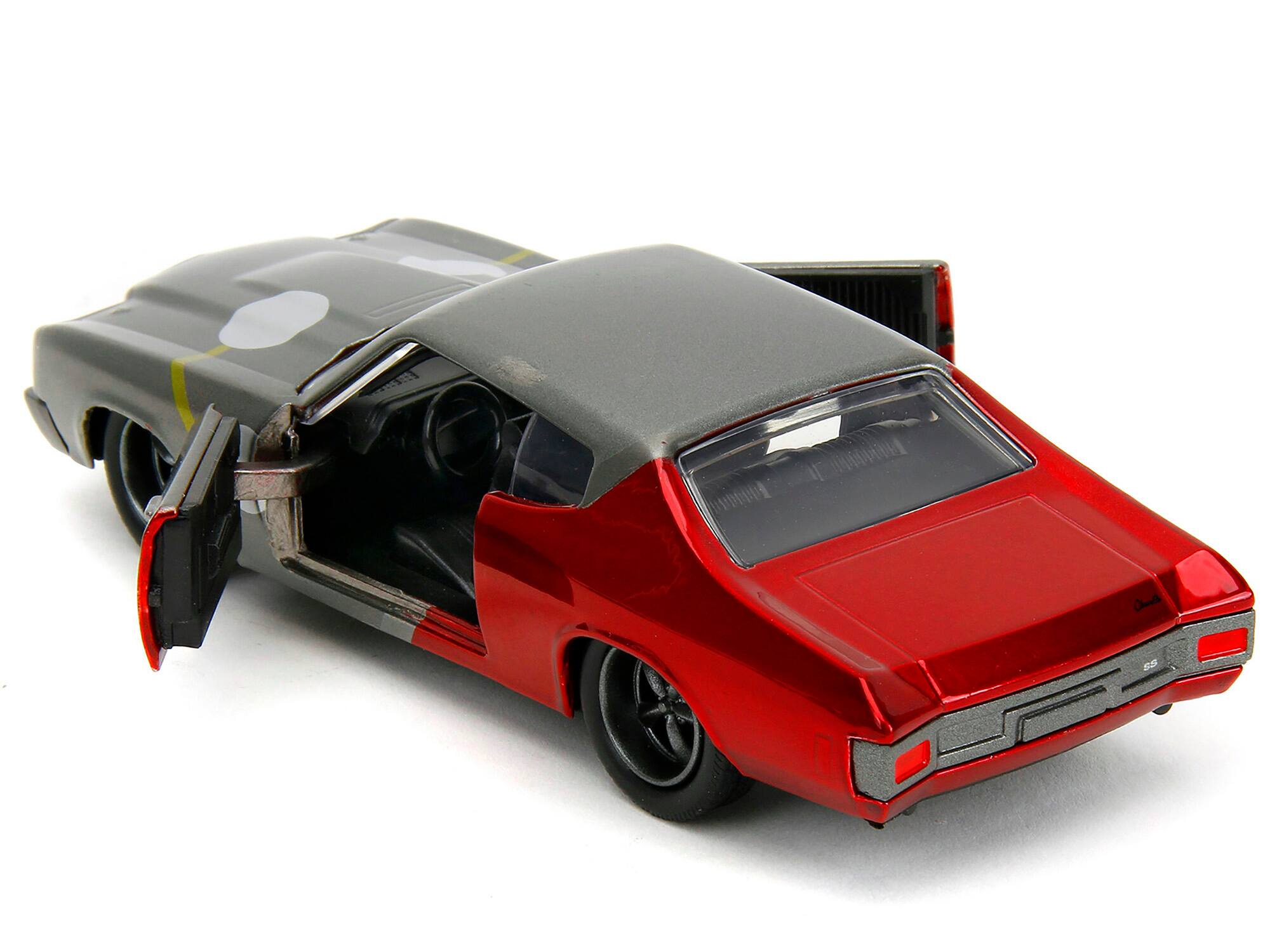Alt View 1. Jada - 1970 Chevrolet Chevelle SS Gray & Red Metallic Black Hood with Thor Diecast Figure "The Avengers" "Hollywood Rides" 1/32 - Gray Metallic And Red Metallic With Black.