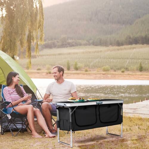Alt View 9. Winado - 4FT Portable Aluminum Folding Camping Table with Storage, Adjustable Height, Carry Handle for Outdoor Camping Pinic - Black.