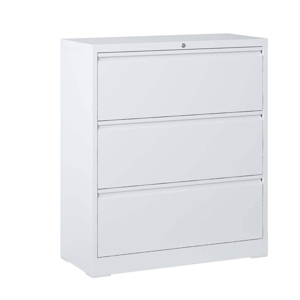 Loheer 3 Drawer Lateral File Cabinet White Locking Metal Filing Cabinet ...