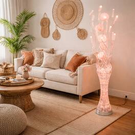 FC Design - 60"H Sparkle Vase with Reddish Pink Flame Petal Flower LED Floor Lamp