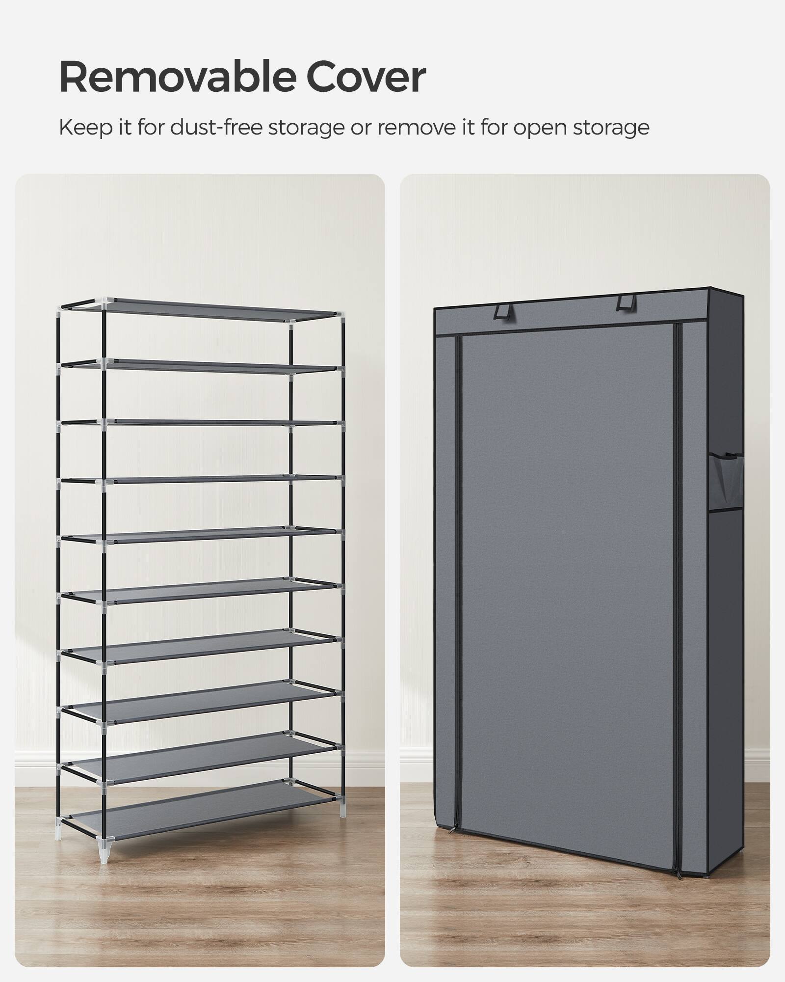 Removable Cover

Keep it for dust-free storage or remove it for open storage