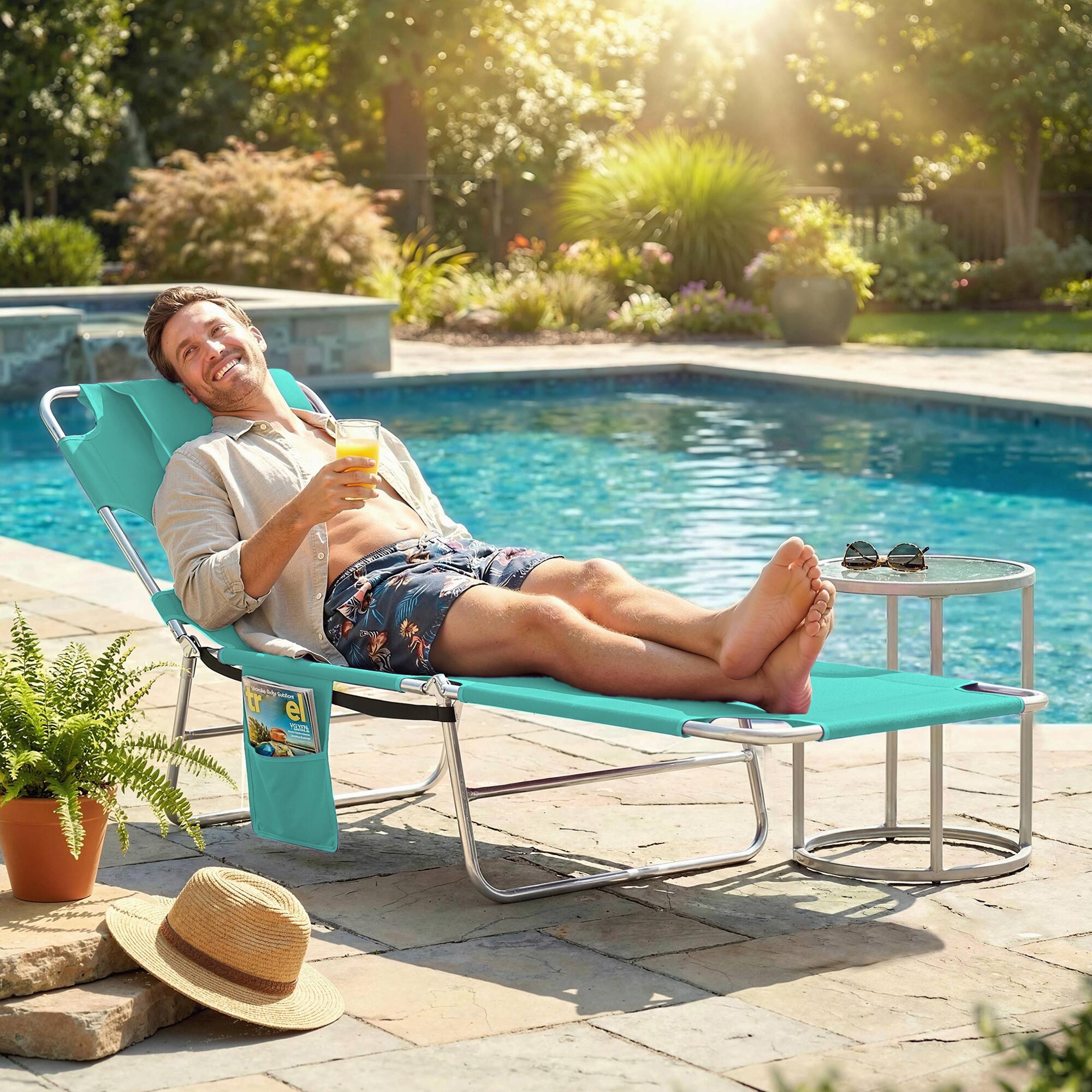 Alt View 7. Outsunny - Chair with Face Hole, 5-Level Adjustable Outdoor Chaise Lounge Chair with Pillow for Beach, Pool - Light Green.