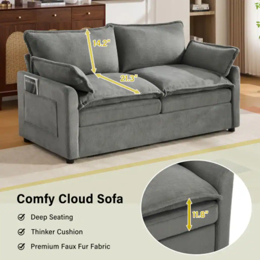 14.2" 21.3" Comfy Cloud Sofa Deep Seating 11.8" Thinker Cushion Premium Faux Fur Fabric