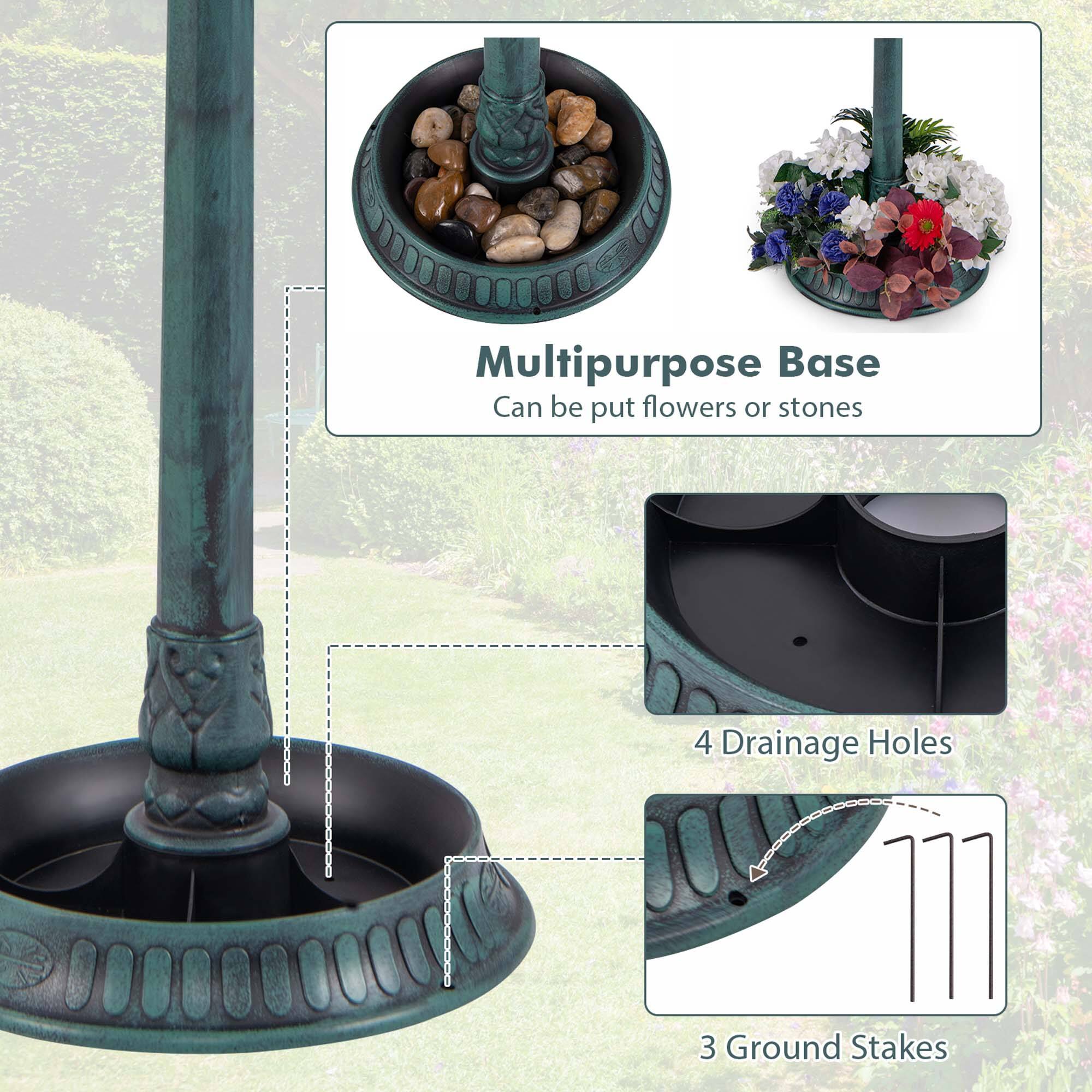 Multipurpose Base  
Can be put flowers or stones  

4 Drainage Holes  

3 Ground Stakes