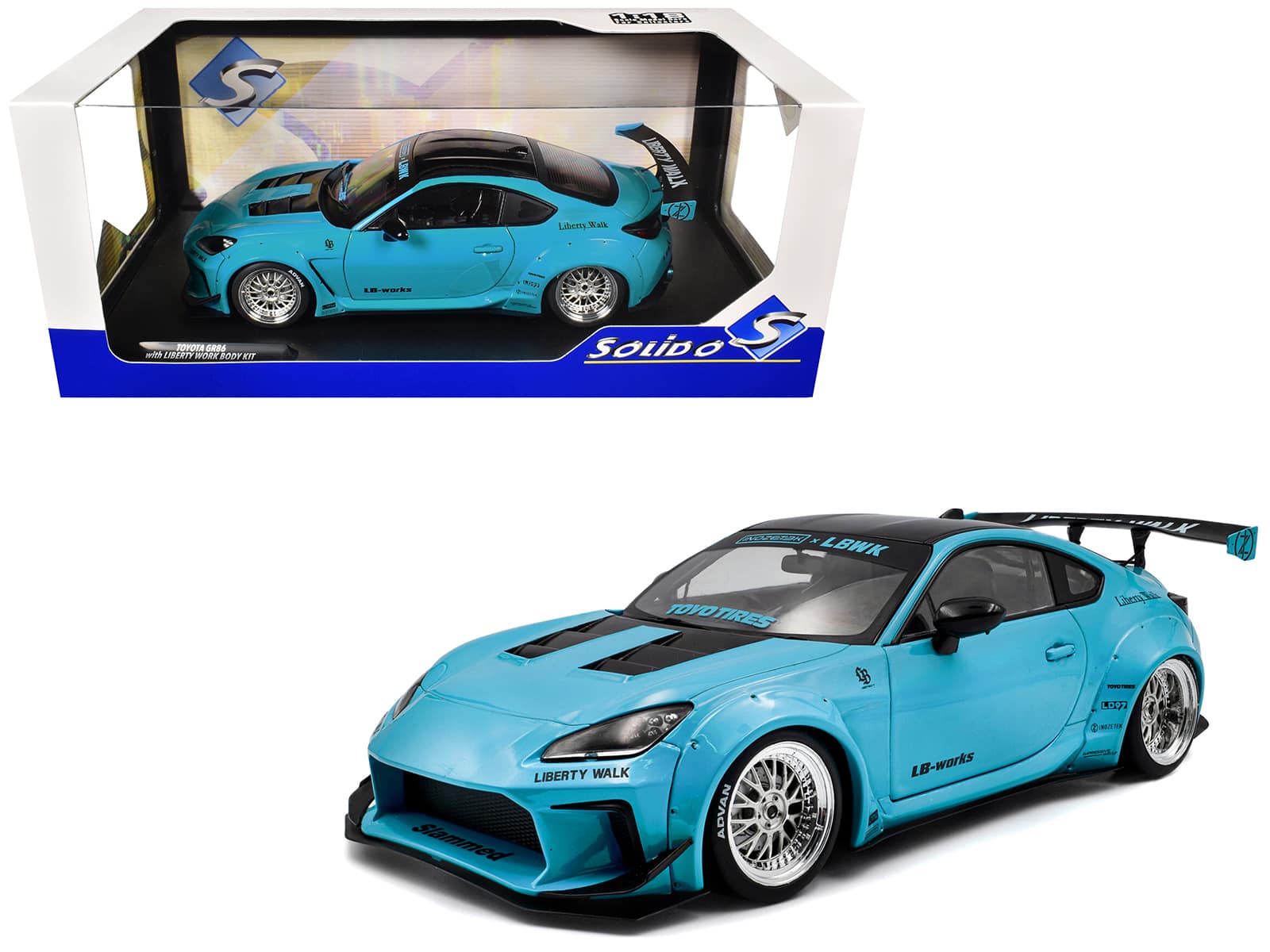 2024 Toyota GR86 LBWK Body Kit RHD (Right Hand Drive) Baby Blue with Black Top 1/18 Diecast Model Car by Solido price history on PriceWatchPro