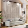 Whisen - Queen Size Murphy Bed with Integrated Sofa and LED Lights, Space-Saving Foldable Bed Frame - Beige