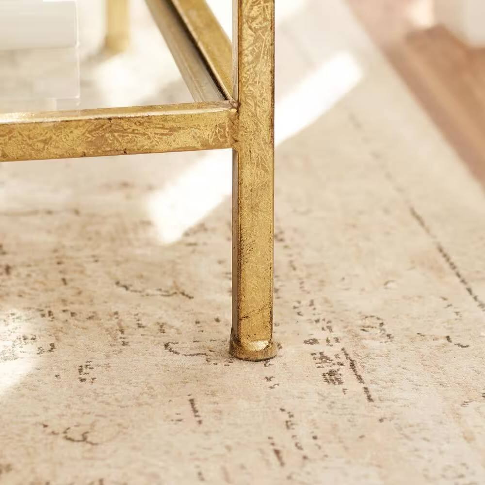 Left. Hivvago - Square Accent Side Table Gold Metal Frame Glass Top Bottom Shelf Sofa Table - Gold.