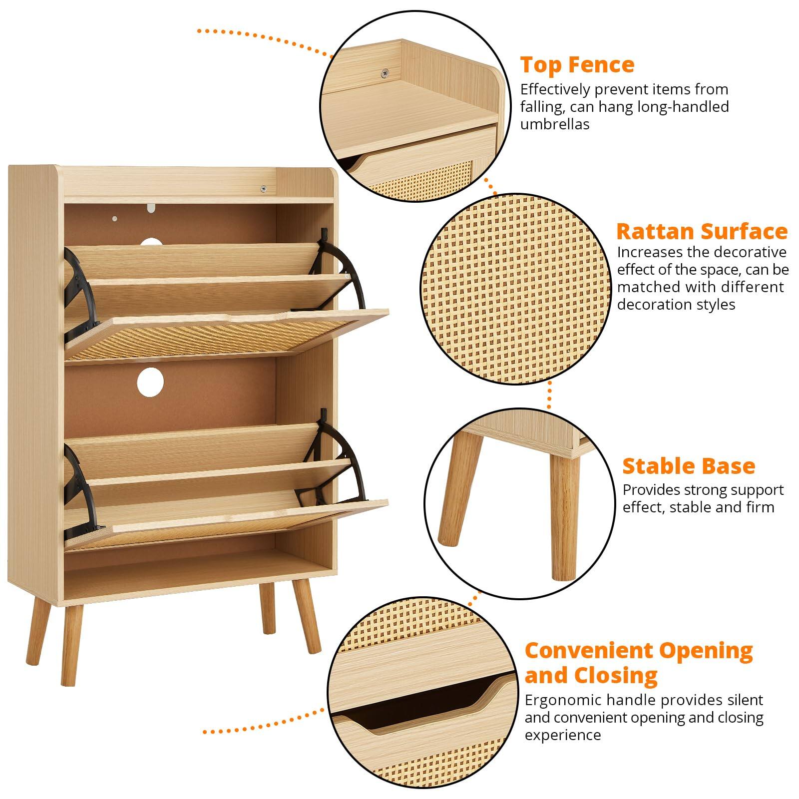 - **Top Fence**: Effectively prevent items from falling, can hang long-handled umbrellas
- **Rattan Surface**: Increases the decorative effect of the space, can be matched with different decoration styles
- **Stable Base**: Provides strong support effect, stable and firm
- **Convenient Opening and Closing**: Ergonomic handle provides silent and convenient opening and closing experience